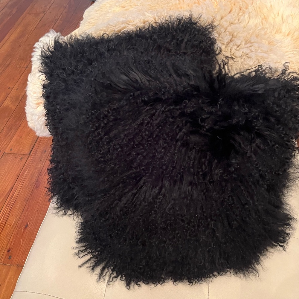 Black Furry Throw Pillow - Picture 2 of 2